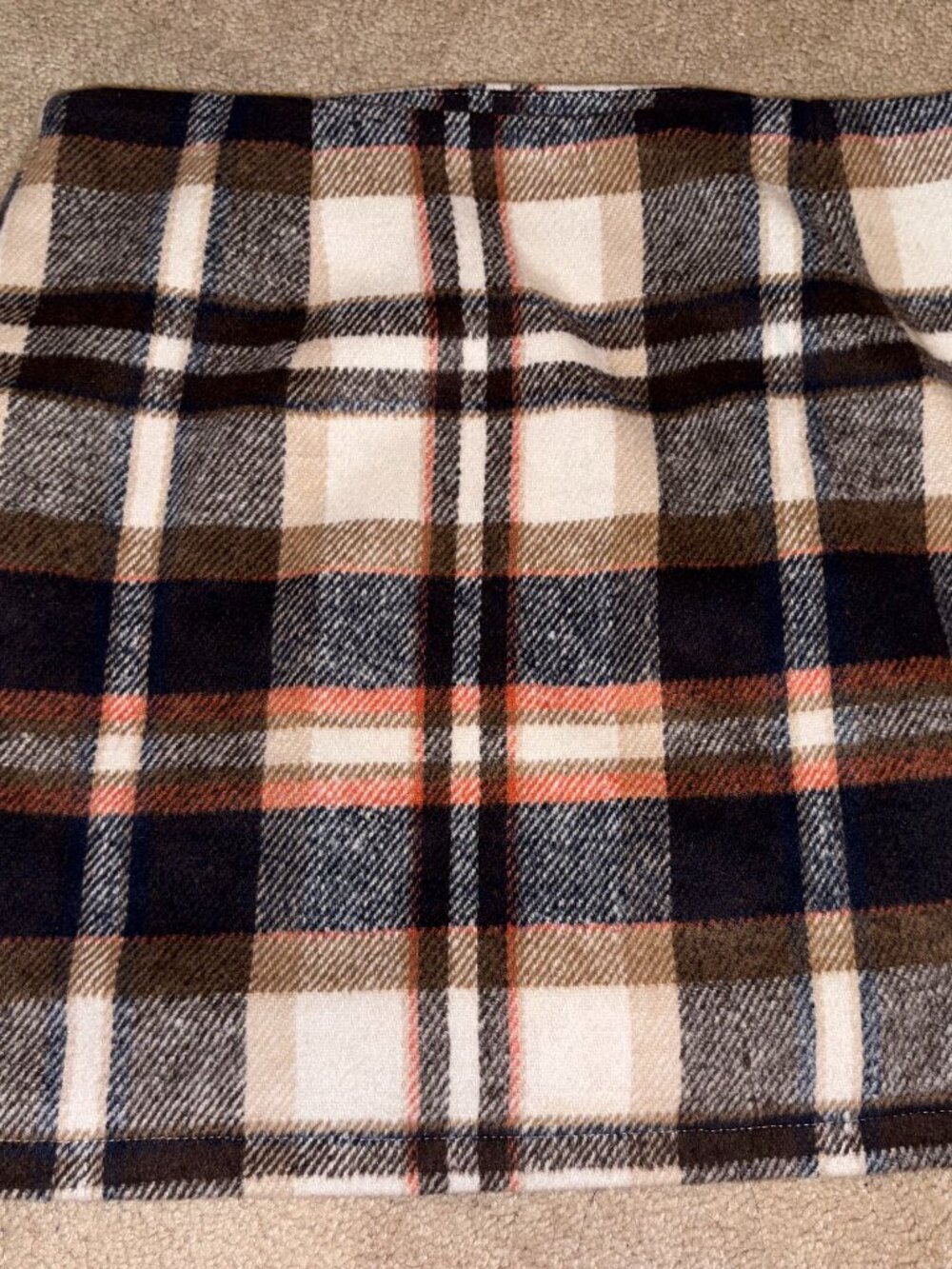 Brown, Cream, Orange & Navy Plaid Mini Skirt